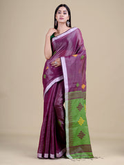 Purple & Green Silk Handloom Saree