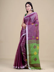 Purple & Green Silk Handloom Saree