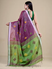 Purple & Green Silk Handloom Saree