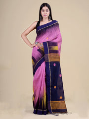 Mauve & Navy Blue Silk Blend Handloom Saree