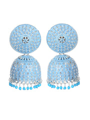 Sky blue & silver-Toned Dome Shaped Jhumkas