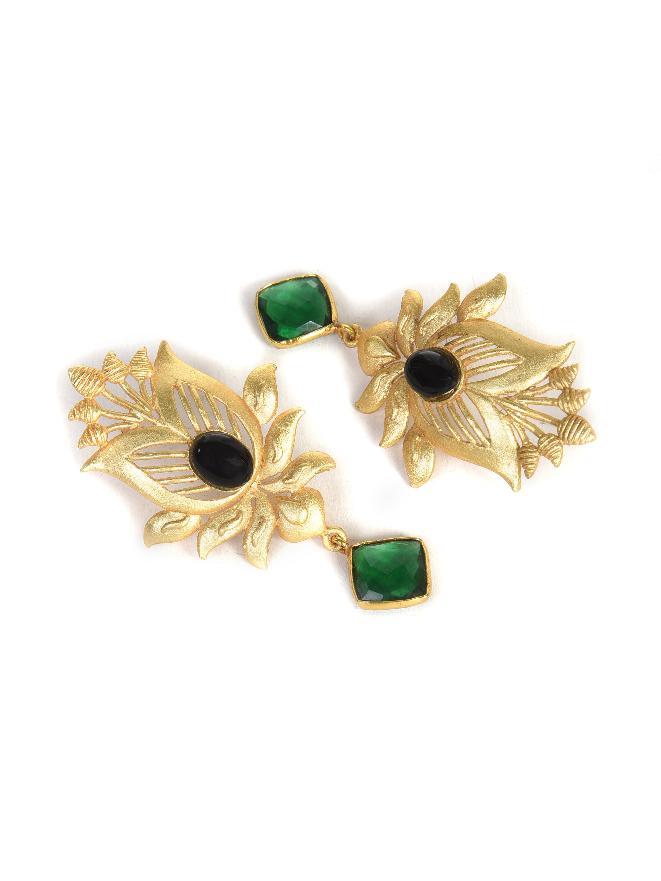 Gold-Plated Drop Earrings with Faux Emerald,