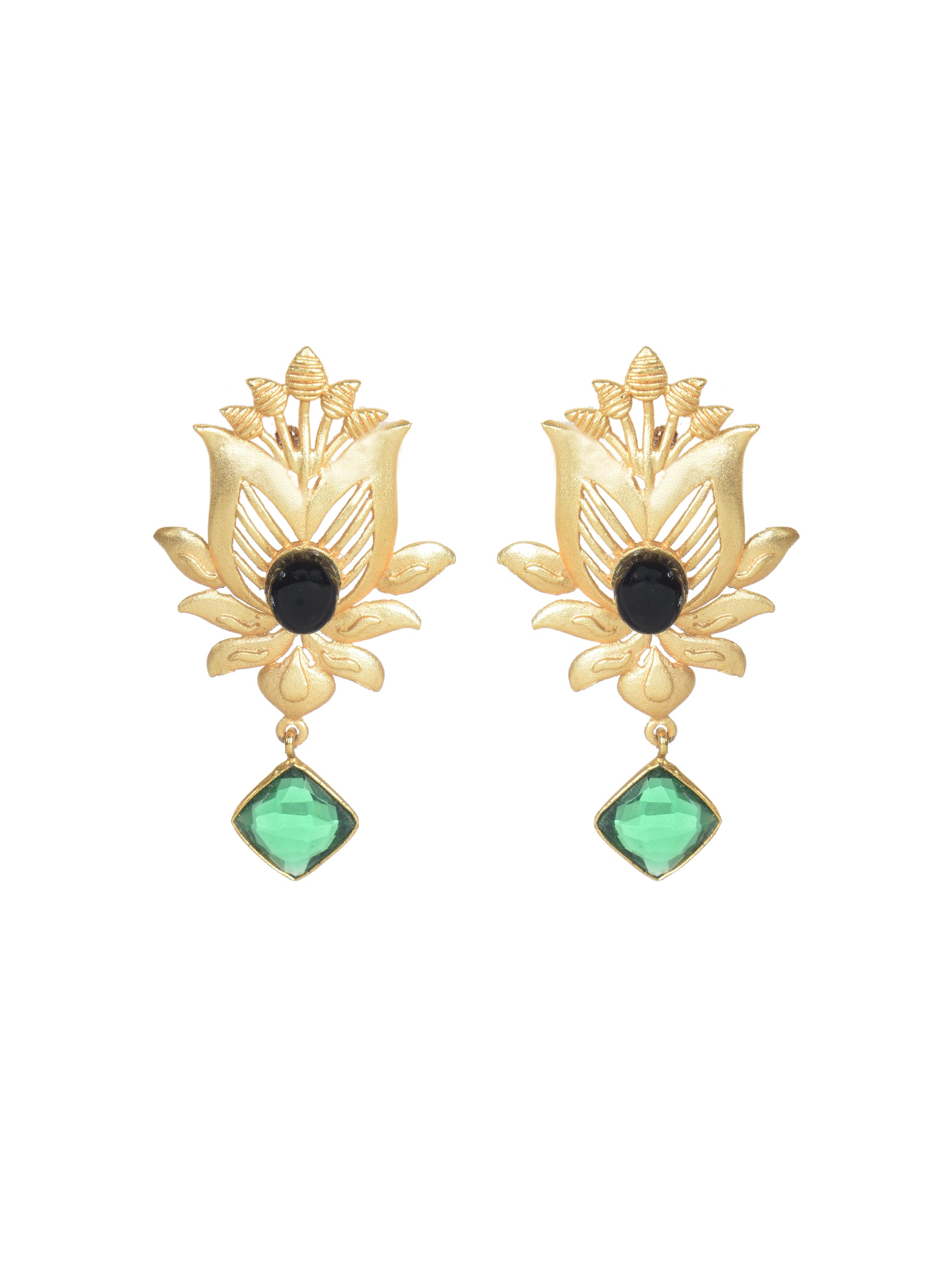 Gold-Plated Drop Earrings with Faux Emerald,