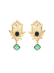 Gold-Plated Drop Earrings with Faux Emerald,