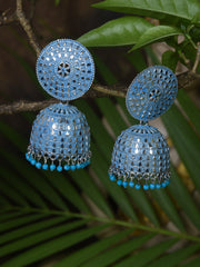 Sky blue & silver-Toned Dome Shaped Jhumkas