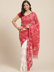 White & Red Cotton Jamdani Saree